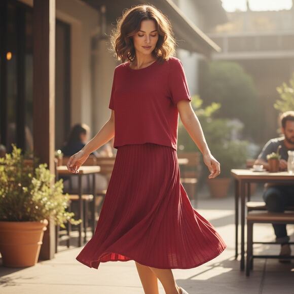 J. Jill Sangria Red Knit Layered Button Down Back Dress Size M Flowy Pockets - Picture 13 of 13